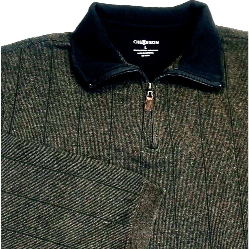 Chereskin Vtg Sweater 1/4 Zip Polo Y2K Green Gray L Mens Sweatshirt +Tee 80s Y2K